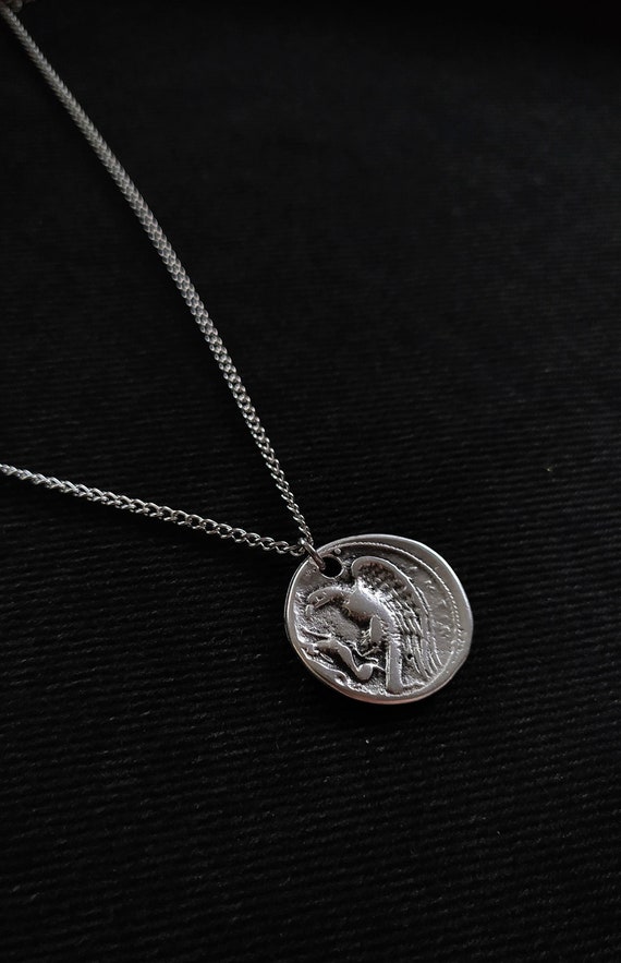 Ancient Greek Coin Necklace: Platinum Brass Pendant, Sterling Silver Chain