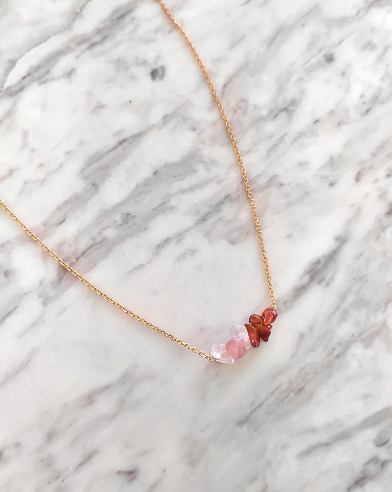 raw carnelian & rose quartz gemstone necklace
