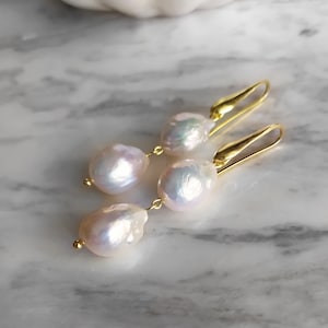 Baroque Pearl Drop Earrings: 14K Gold Vermeil Bridal Jewelry