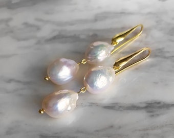 Baroque Pearl Drop Earrings: 14K Gold Vermeil Bridal Jewelry