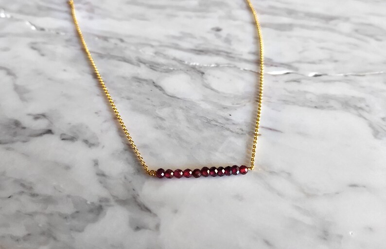 Nuit Delicate garnet necklace January birthstone Dainty gemstone necklace Garnet Birthstone Beaded necklace