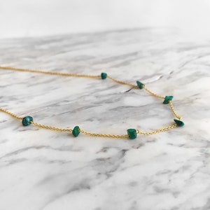 Pine Forest / raw malachite necklace / satellite chain / Green Gemstone necklace