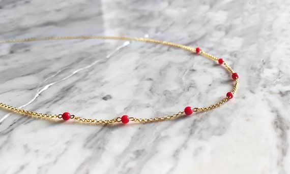 Collar Con Colgante De Coral Rojo Bañado En Plata 92,5, Joyería Bohemia Hecha A Mano. - España
