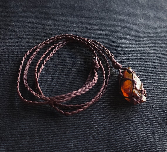 Mens Macrame Necklace Raw Amber Pendant Summer Mens Necklace Etsy