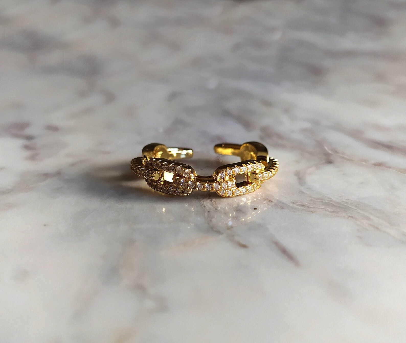 Bel Air / Gold Chunky Chain Ring / Adjustable Statement Ring / | Etsy