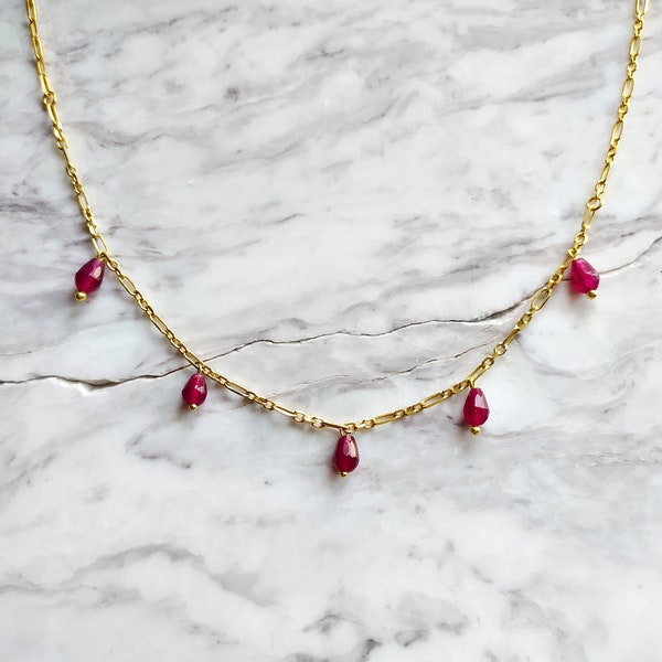 Persephone / pomegranate seed necklace / burgundy gemstone drop necklace / summer beaded necklace