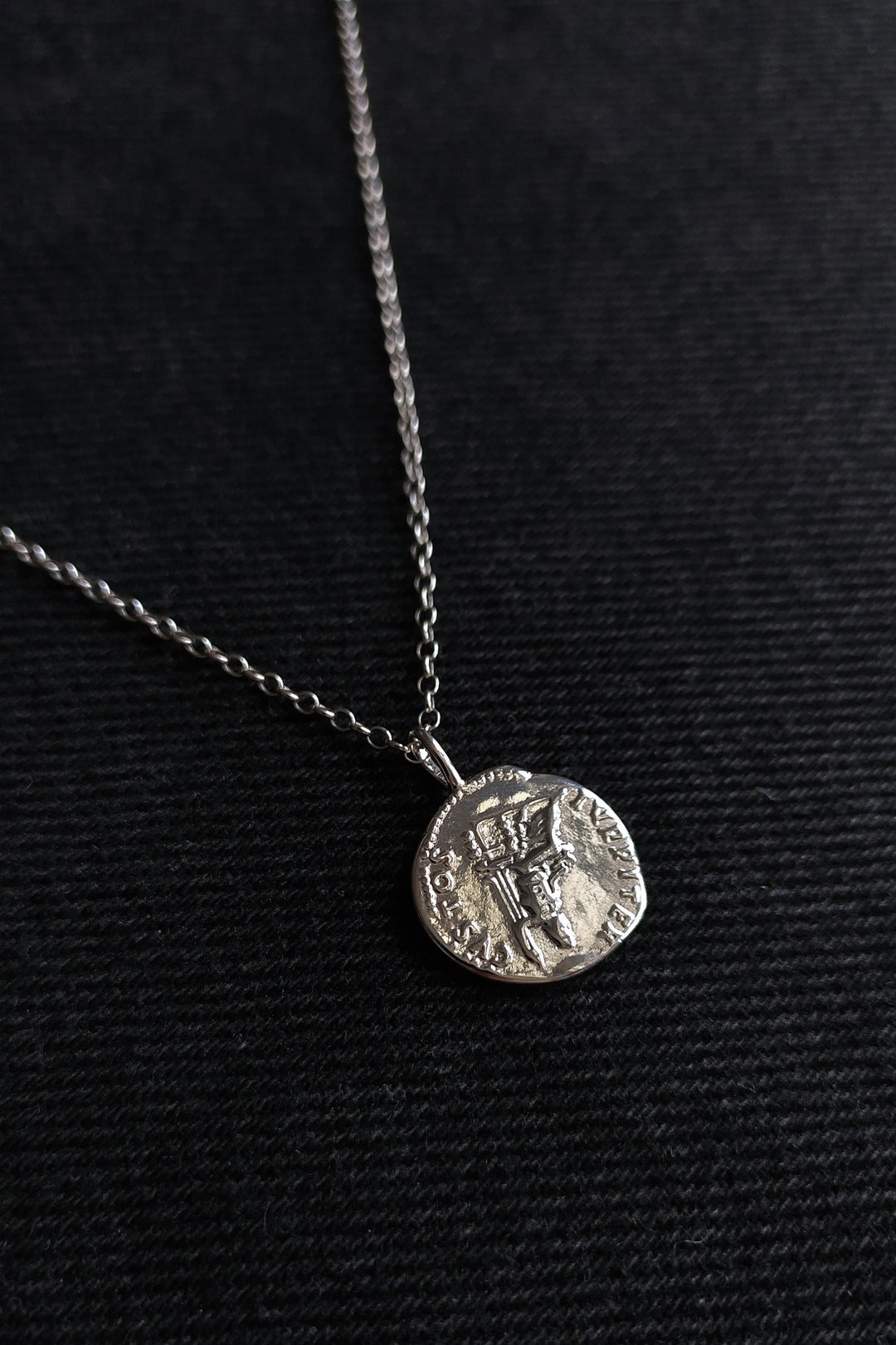 Ancient Roman Coin Necklace: Sterling Silver, Platinum Brass Pendant