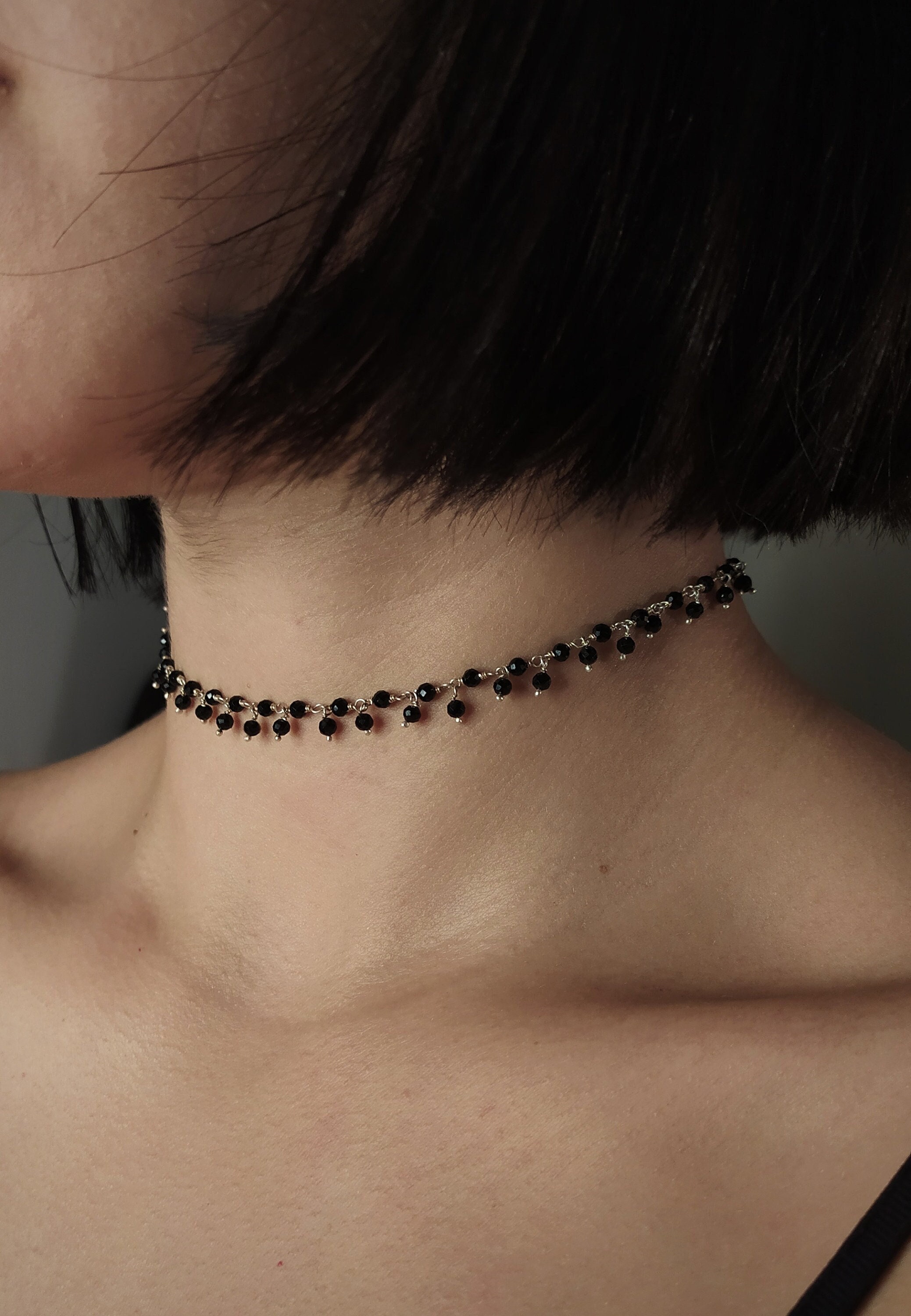 Naamah / Black Spinel Gothic Choker Necklace / Witchy Black Chain ...