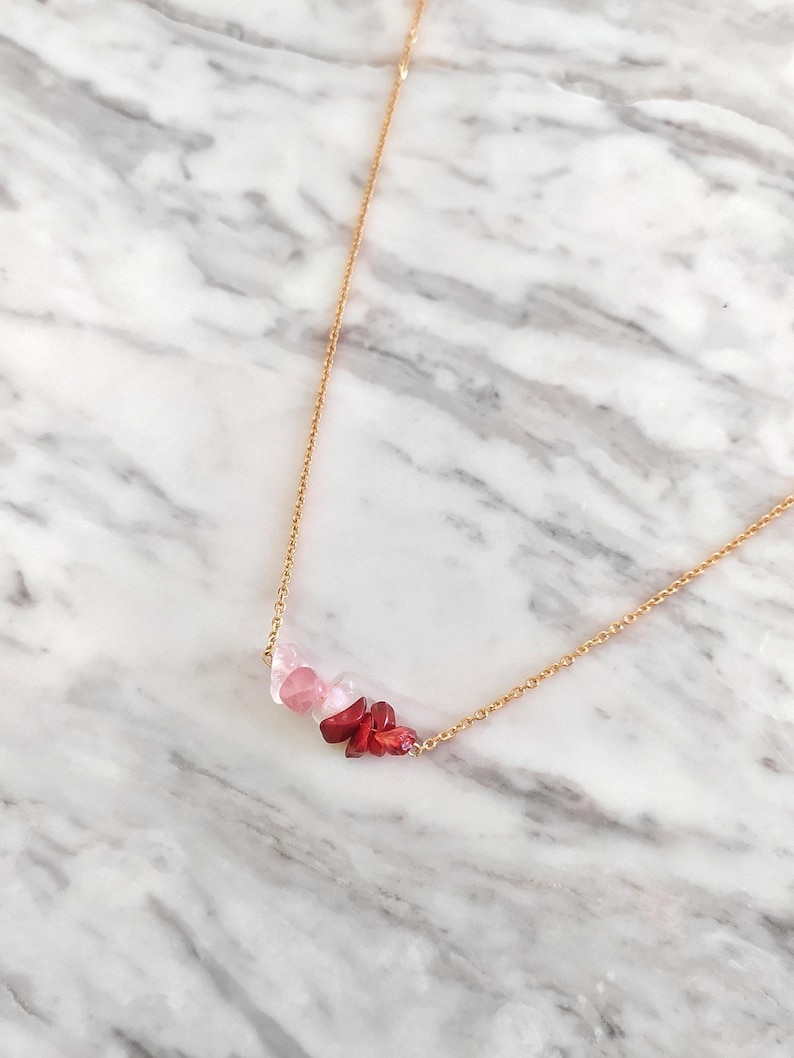raw carnelian & rose quartz gemstone necklace