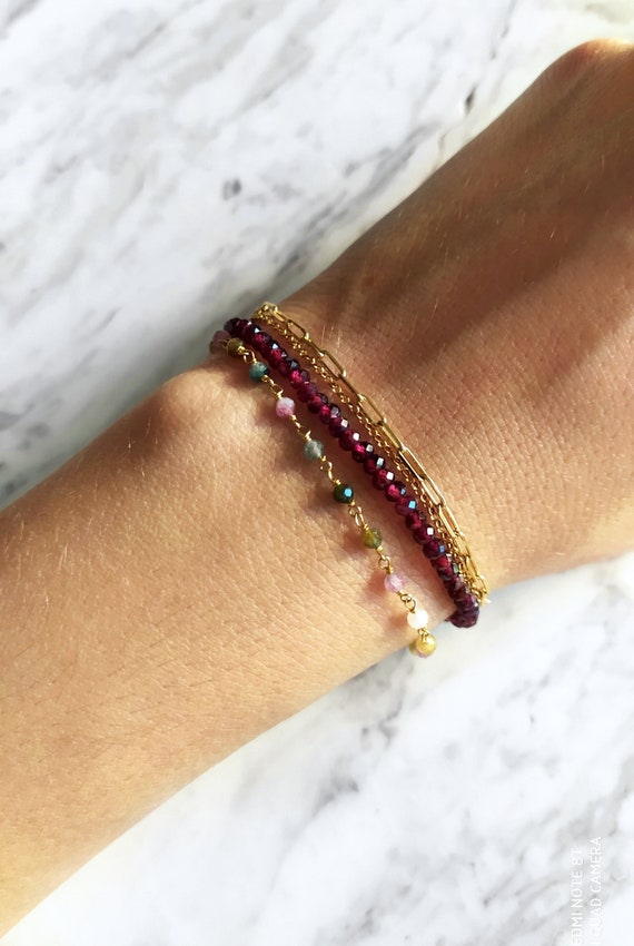 Old Soul Garnet Bracelet January Birthstone Delicate Maroon