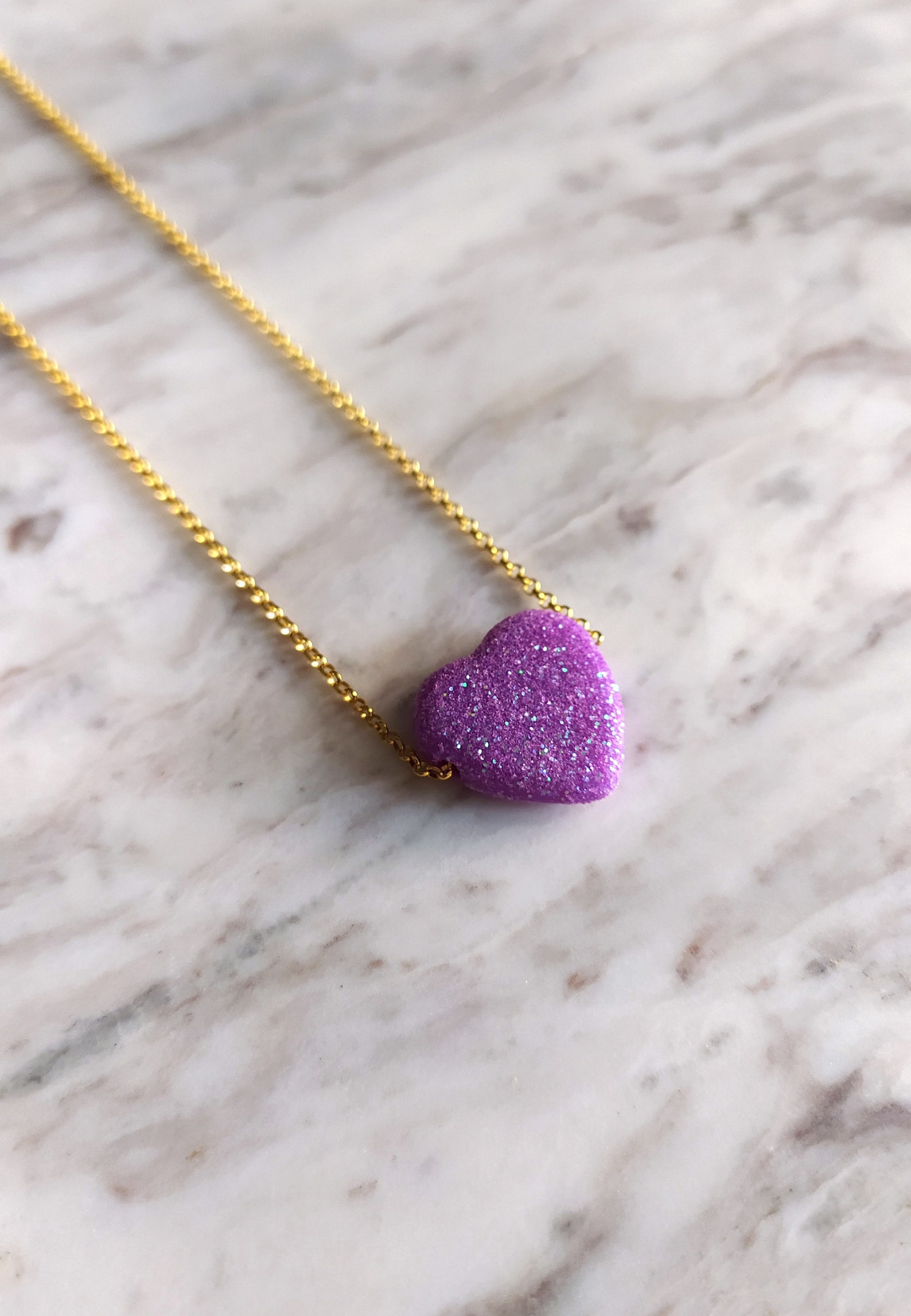 Sugar Coated / Glitter Heart Necklace / Kawaii Heart Pendant / Etsy