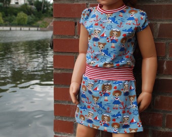 maritimes Sommer Kleid "SAILOR GIRL" Raffärmel Jersey blau