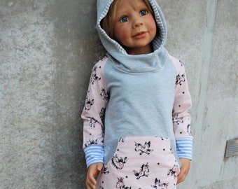 Hoodie Kleid „EINHÖRNER“ Zipfelkapuze rosa UNICORN Sommersweat Kleid Tasche Kapuzen Pullover Pulloverkleid Sweatkleid Übergang