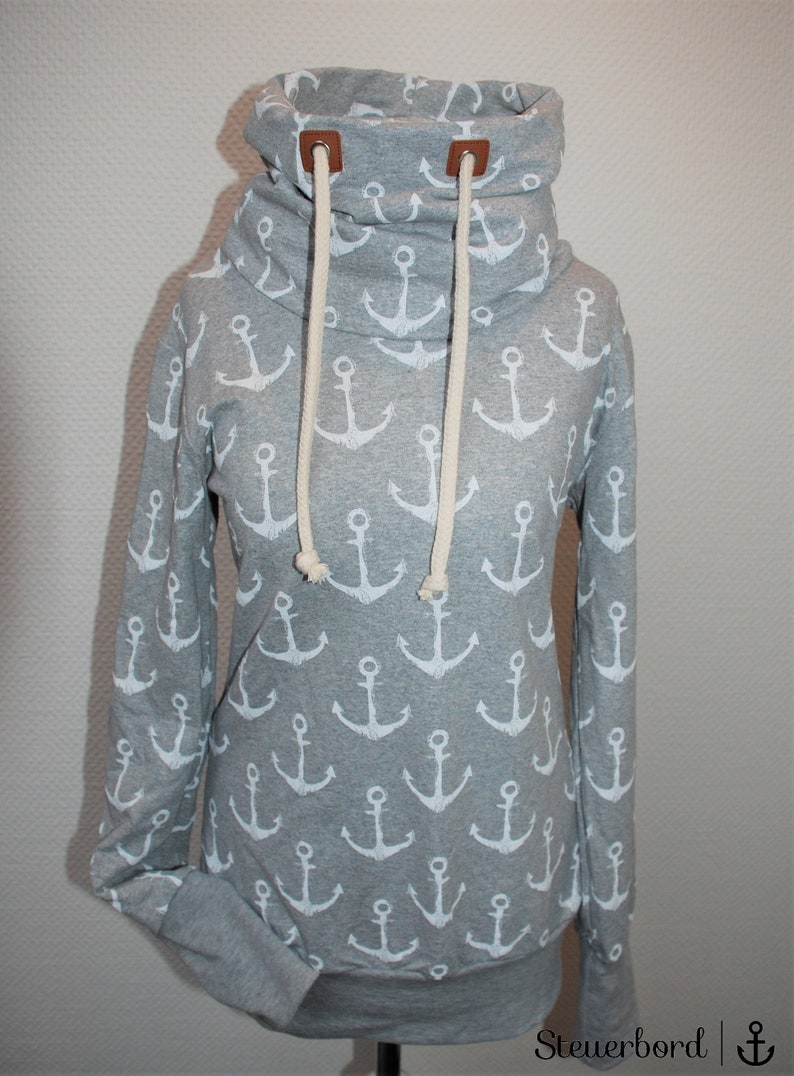 Long Hoodie ANKER LIEBE Loop grau S XXL 34-46 Damen Pullover Loopschal maritim Bild 1