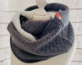 warmer Zopfmuster Loop Loopschal * anthrazit* Teddyfell * Schal * Unisex* Damen Herren Teenie *