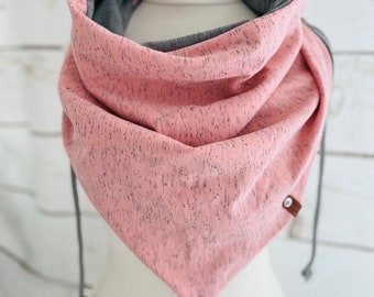 Dreieckstuch Schal zum wenden „ rosa meliert / grau “ Damen Sweat Knopfschal Loop Schal Tuch Dreiecksschal Übergang Herbst Frühjahr