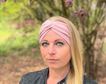 BIO Organic Jersey Haarband * schwarz / grau / altrosa rosa * Stirnband Turban Raffung Knotenhaarband