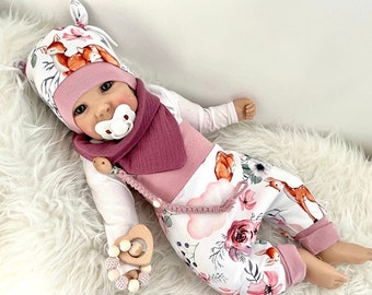 Baby Erstlings Set Rehkitz Reh Rosen Romantik Pumphose Mütze Hose Mitwachshose Neugeborenen Mädchen Geschenk Geburt Taufe Geschenkset