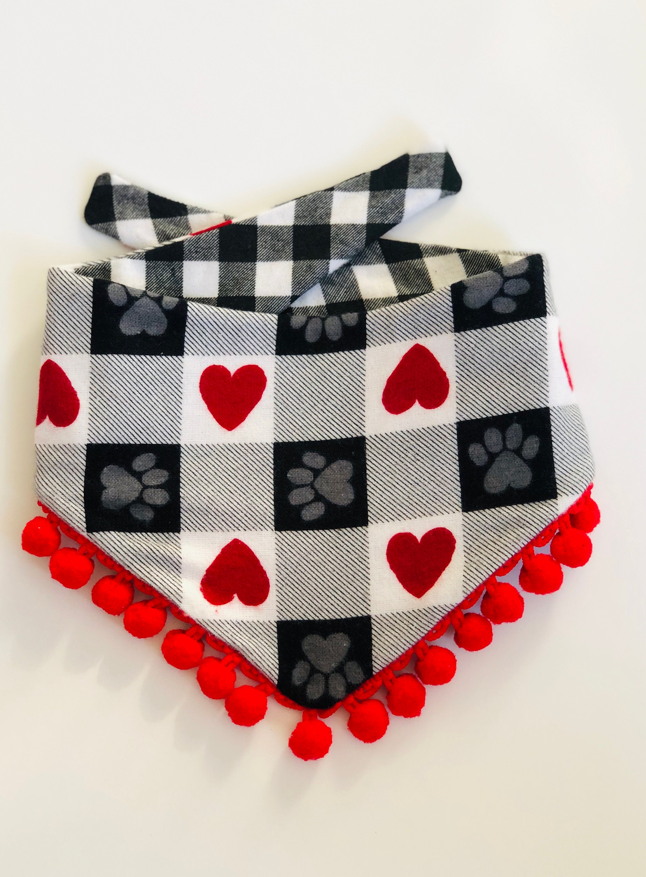 Christmas Dog Bandana // Reversible Bandana // Pom Pom Bandana Etsy