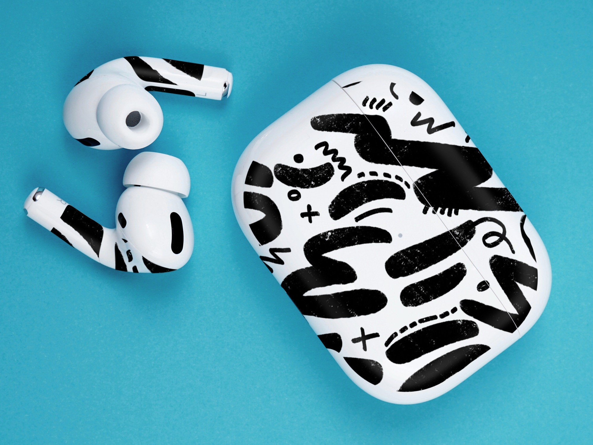 Black doodles print AirPods Skin black vinyl skin art style | Etsy