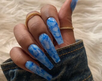 Blue Marble Nails Etsy Blue Marble Nails Etsy