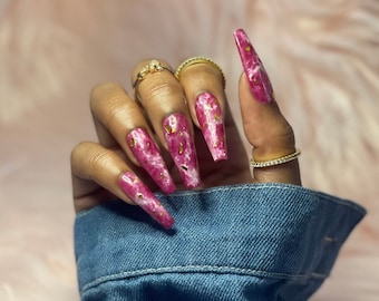 Ongles à presser en marbre améthyste : ensemble d'ongles en gel cristal