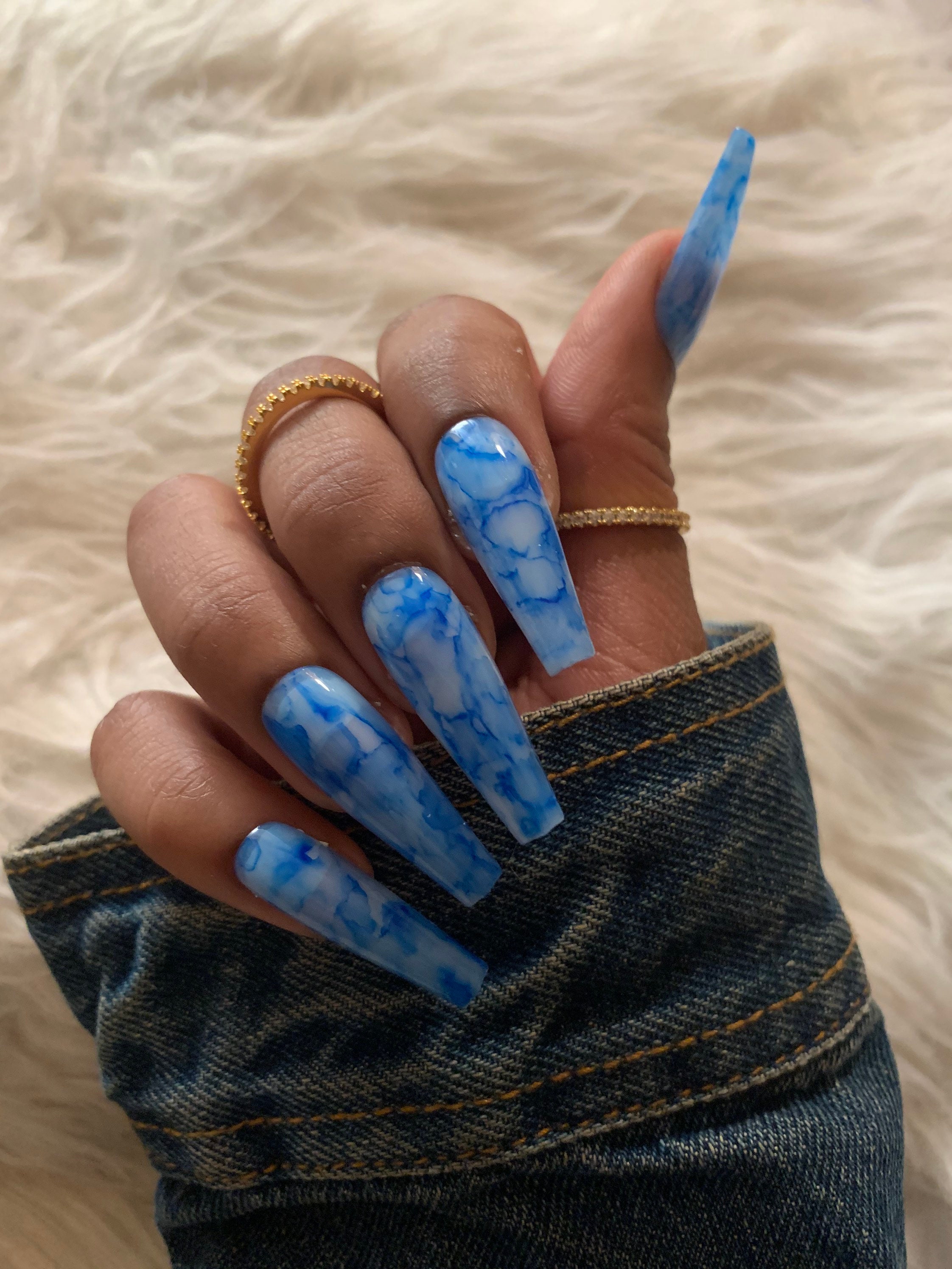 Blue Marble Nails | Marble nail designs, Marble nail art, Blue nail art
