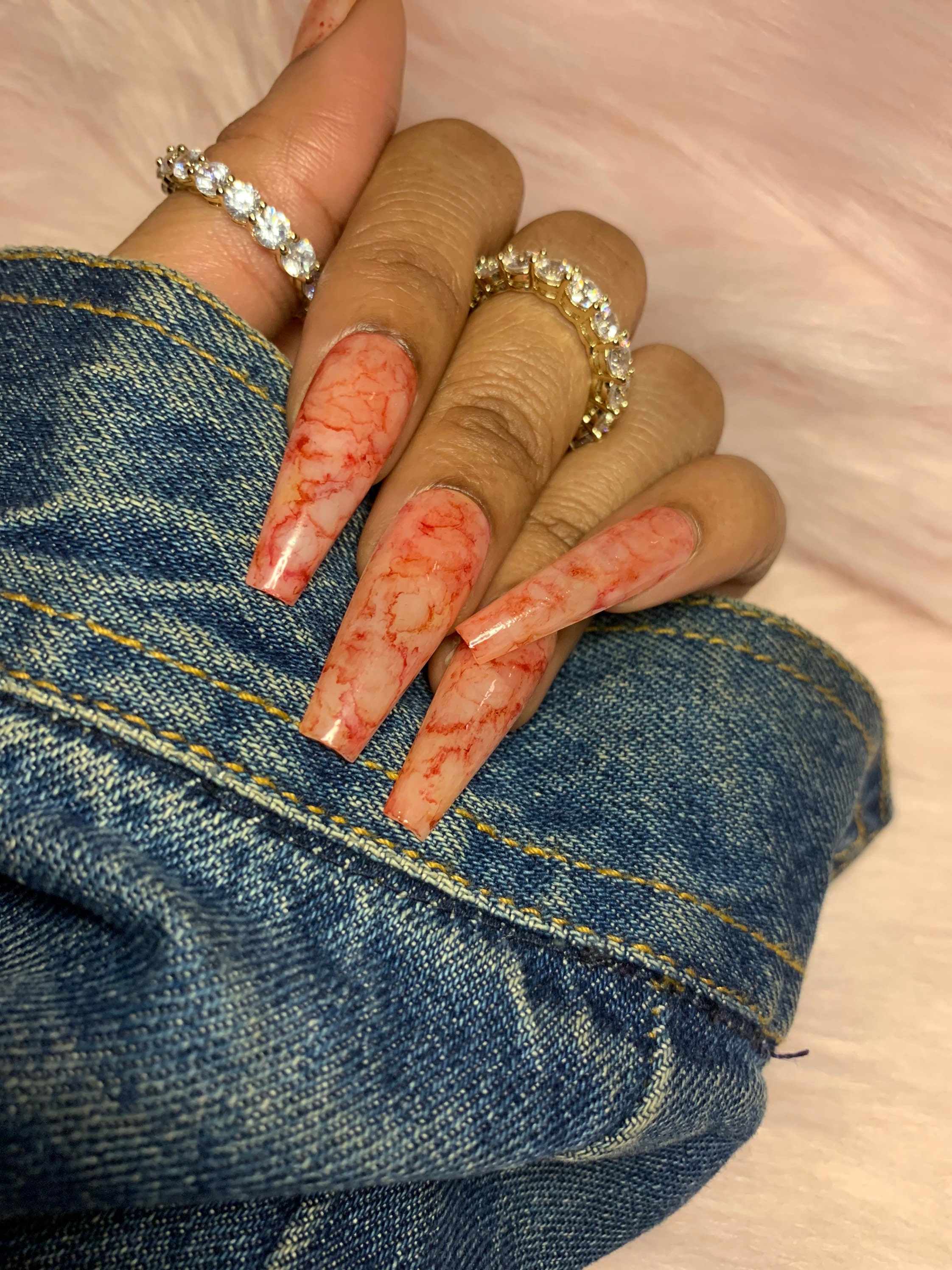 Red flame nails Red marble nails Strawberry press on nails | Etsy