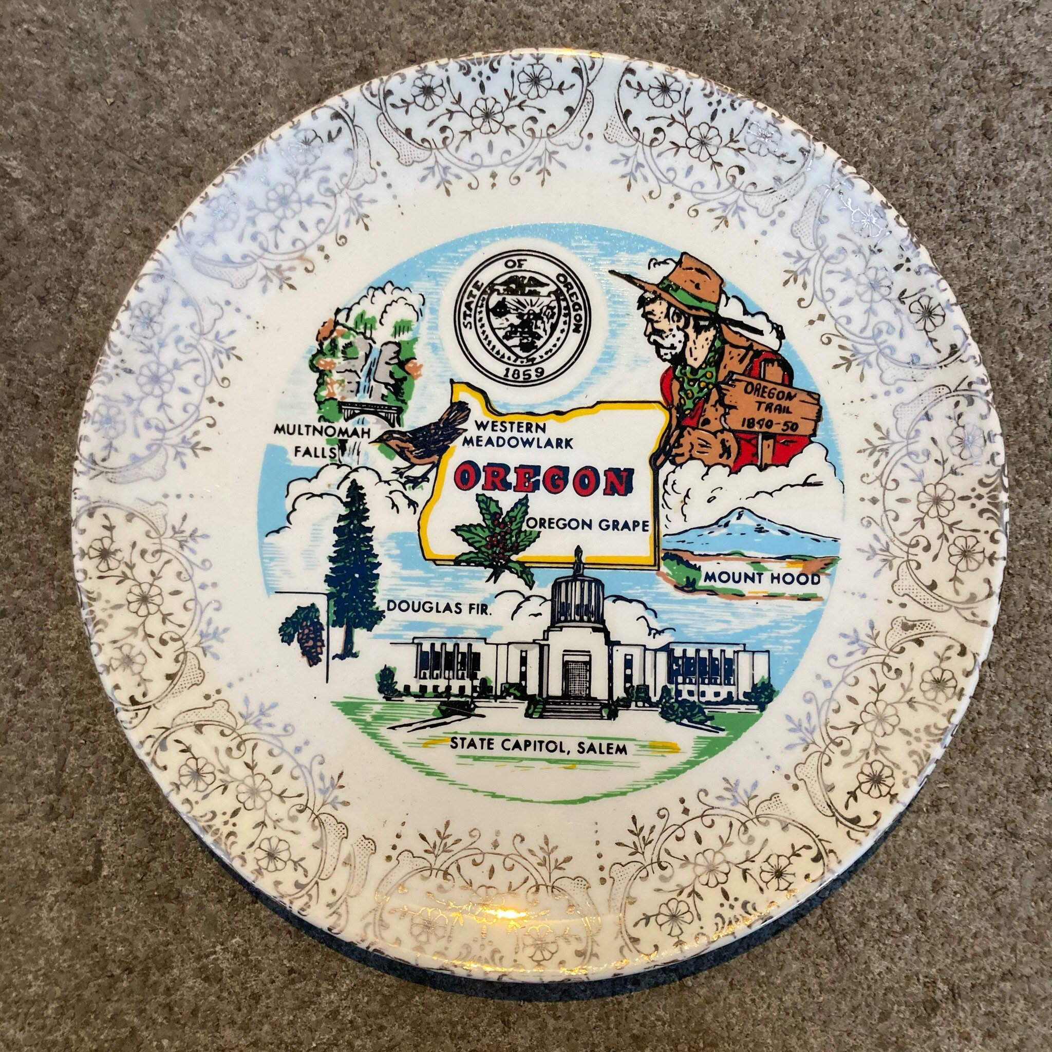 Vintage Oregon Souvenir Plate 1950s State Plate Ceramic Etsy