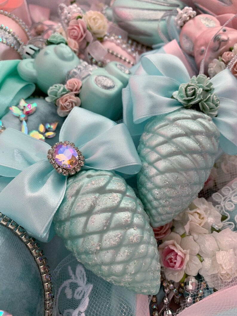 Set of Candy Christmas Ornaments in Gift Box.pink Xmas Bulbs With