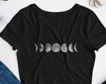 Women’s Moon Phase Crop, Minimalistic, Fun, Modern T-shirt, Fall Inspired Crop Top