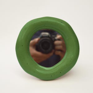 Handmade Sculptural Mirror | Green Irregular, Wavy Mirror | Japandi Decor | Mid Century Modern