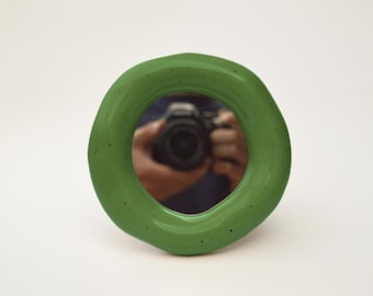 Handmade Sculptural Mirror | Green Irregular, Wavy Mirror | Japandi Decor | Mid Century Modern
