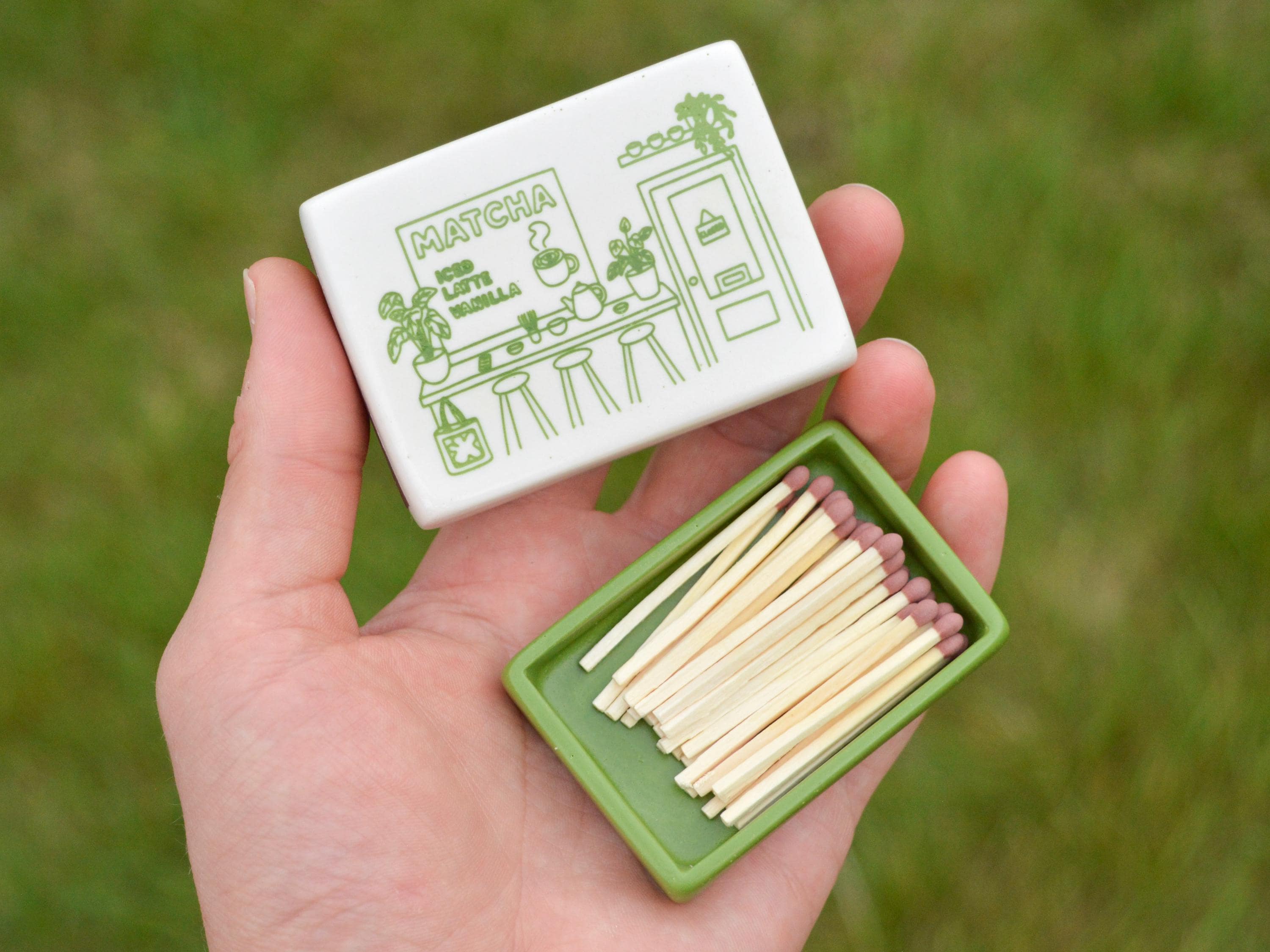 Matcha Illustration Match Box | Green and White | Aesthetic Room
