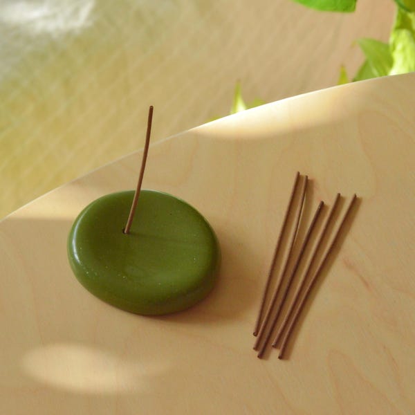 Forest Green Handmade Incense Holder | Pebble Incense Burner | Minimalist Home Decor