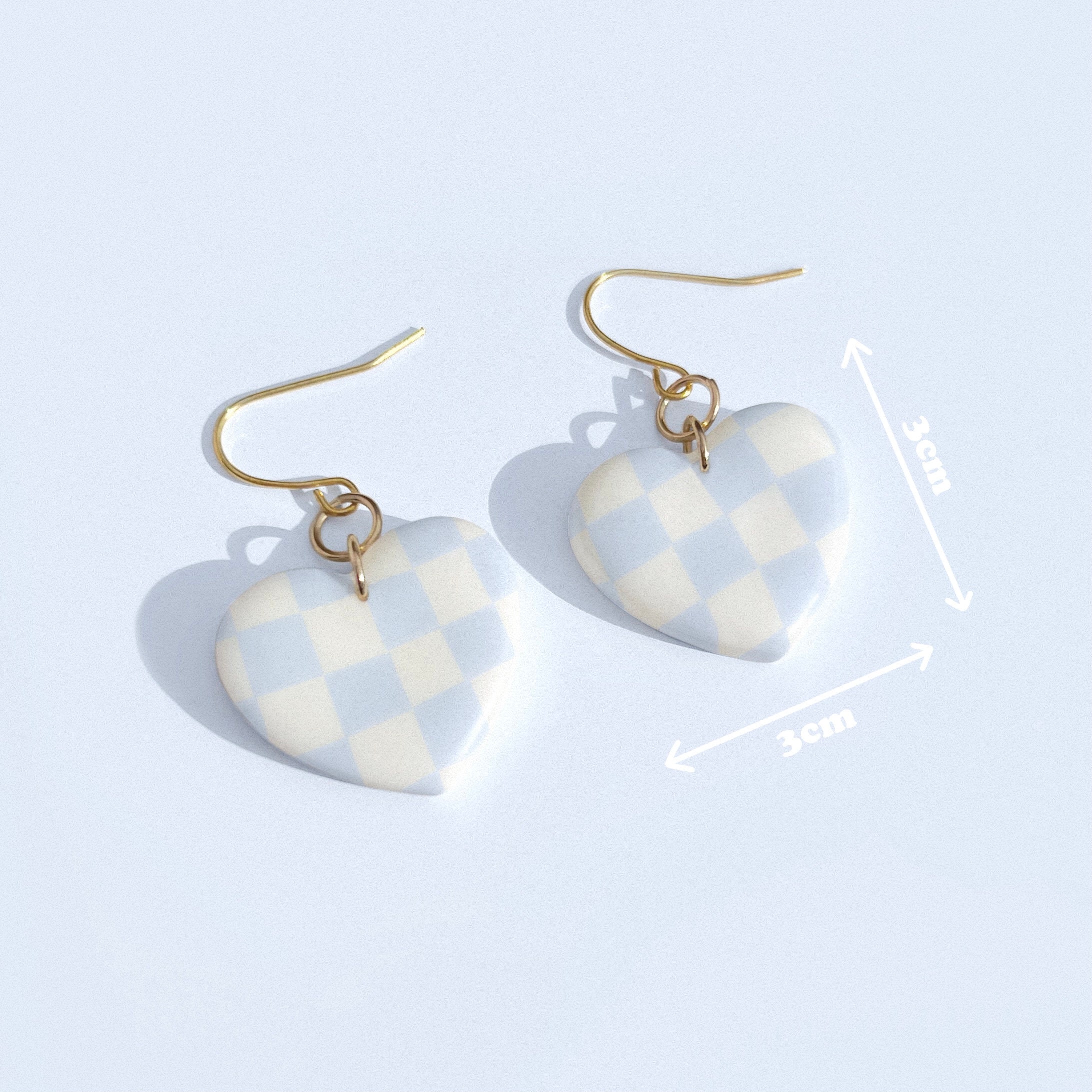 White Earrings, Polymer Clay Earrings with Shell Pendant, Heart Earrin –  Studio Niani