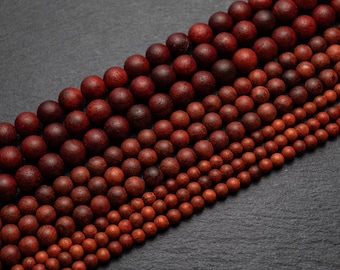 4 Sizes - Natural Sandalwood Beads, Dark Red Dyed Sandal Wood, 4mm 6mm 8mm beads, 10 mm round wooden beads, EU jewelry supplies