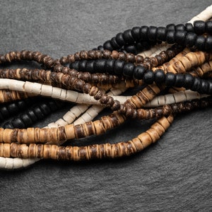 4x5mm Natural Coconut Abacus Beads, Black Rondelle Beads, Dainty Heishi Beads, Wooden type Beads, Craft Suppies 10 beads or 1 strand