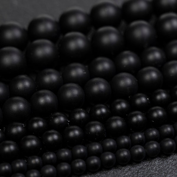 4 Sizes -  Natural Black Onyx Matte Frosted Grade A Beads 4mm 6mm 8mm 10mm gemstone beads, craft supplies