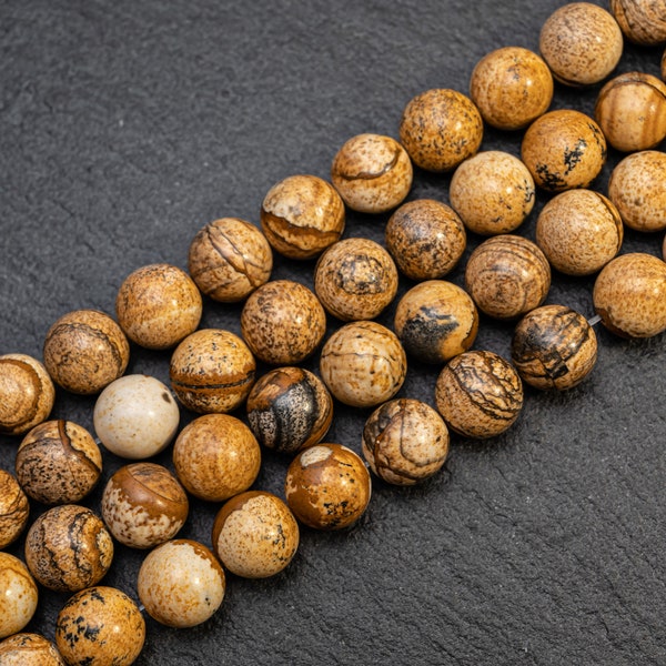 4 tailles - Perles de jaspe d’image de sable naturel, perles de pierres précieuses owyhee de 4 mm 6 mm 8 mm 10 mm, 10 perles ou 1 brin, perles de pierres précieuses rondes