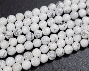 4 Sizes - Natural White Howlite Beads, Marble Effect, 4mm 6mm 8mm, 10 mm beads,10 pcs or strand, round gemstone beads, jewelry supplies