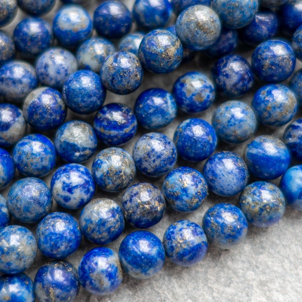 4 Sizes -  Natural Blue Lapis Lazuli Round Beads EU, 4mm 6mm 8mm 10 mm AB Grade, Royal Blue Gemstone Bead Strand or 10 pcs
