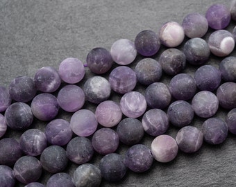 3 sizes - Frosted Natural Amethyst Beads,6mm 8mm 10mm  Matte Finish Crystal Beads, Purple Gemstone Beads, 10 pcs or 1 strand