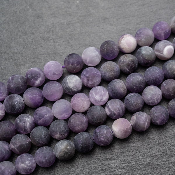 3 sizes - Frosted Natural Amethyst Beads,6mm 8mm 10mm  Matte Finish Crystal Beads, Purple Gemstone Beads, 10 pcs or 1 strand
