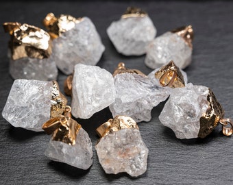 Raw  White Quartz Crystal Pendant EU, Freeform Pendant with raw stone, Gemstone Necklace, Nugget Pendant