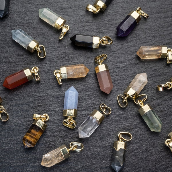 13 colors - Small Crystal Point Pendant,25mm Gemstone Pillar Point Necklace, Short Bullet, Natural stone charm