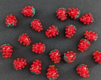 SALE 14 mm Raspberry Glass Lampwork Beads, Red Berry Beads, Craft Supplies EU