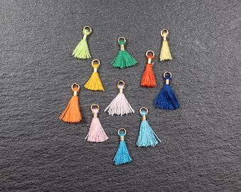 SALE 10mm Cotton Small Cute Mala Tassel Charm,  Tassels with attachment ring, Mini earring tassels