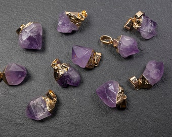 Raw Natural Amethyst Crystal Pendant, Freeform Electroplated Pendant with raw stone, Gemstone Necklace, Nugget Pendant