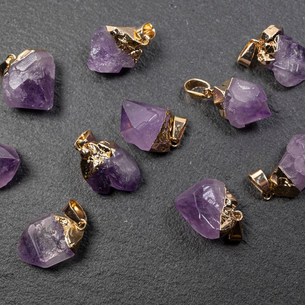 Roher natürlicher Amethyst-Kristallanhänger, Freeform galvanisierter Anhänger mit Rohstein, Edelstein-Halskette, Nugget-Anhänger